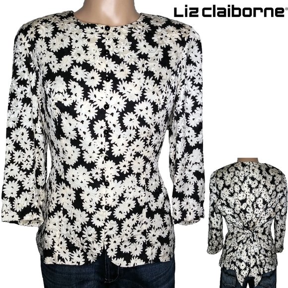 Vintage Tops - Vintage Liz Claiborne Silk Tie Back Floral Blouse